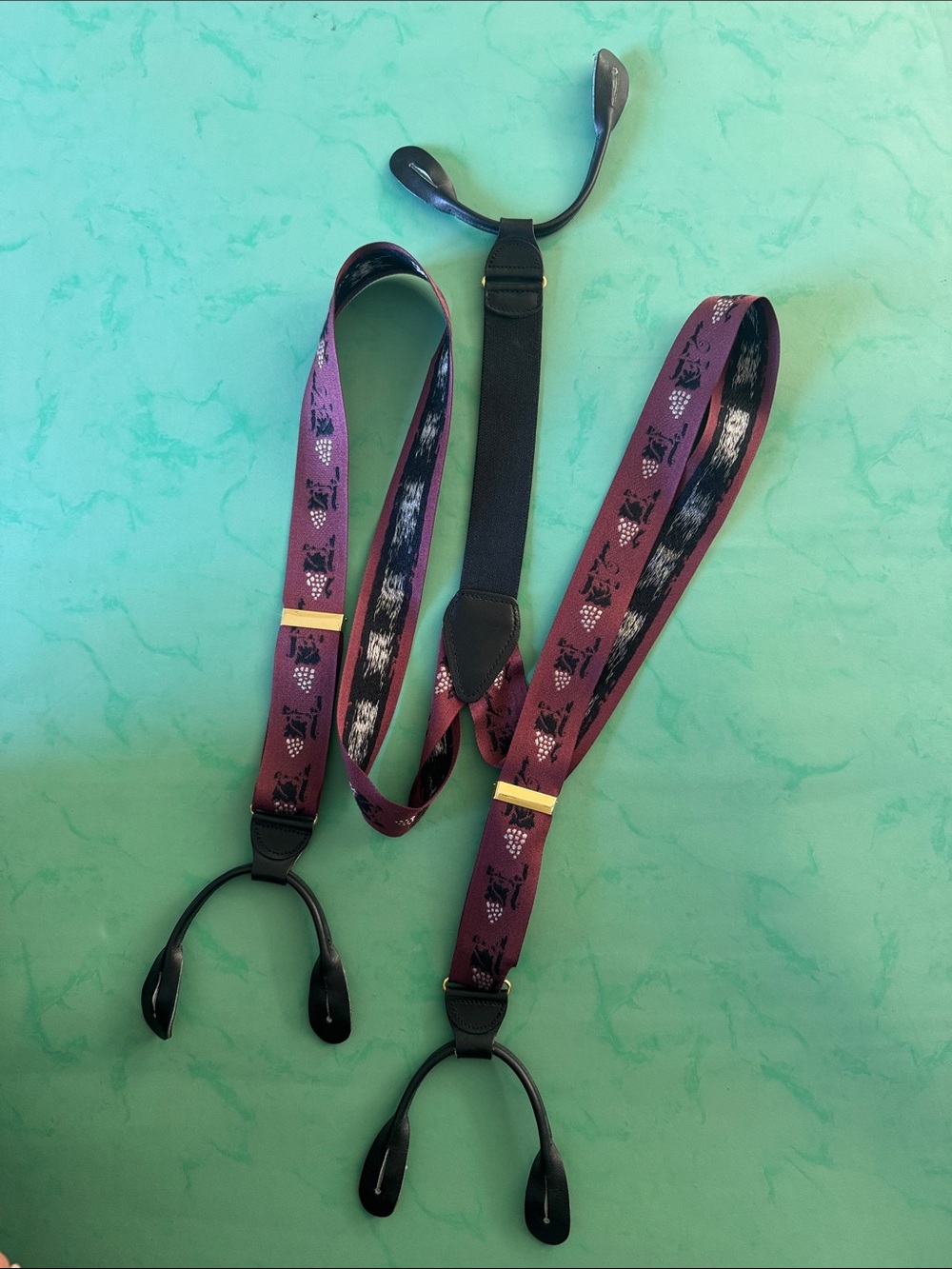 Maroon Patterned Adjustable Suspenders, silk